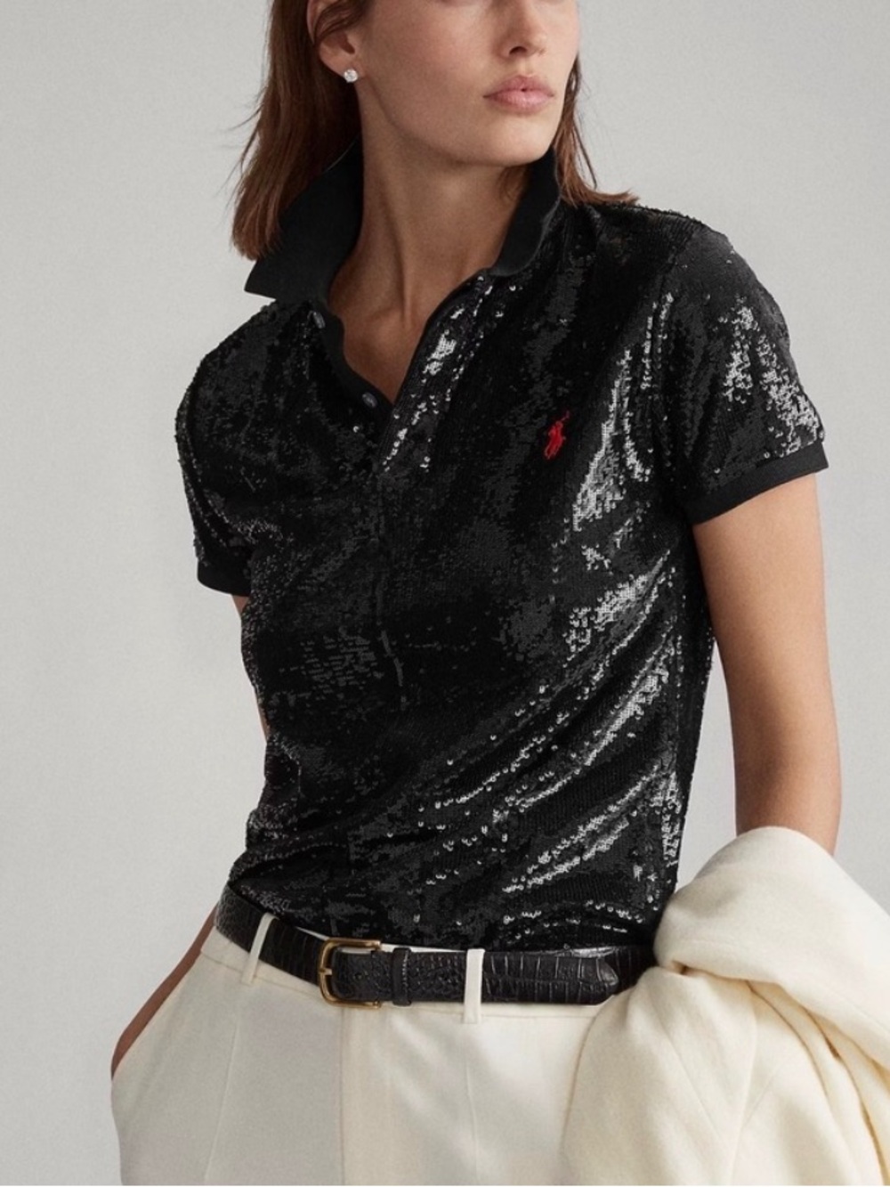 POLO RALPH LAUREN Black Sequin Polo Shirt